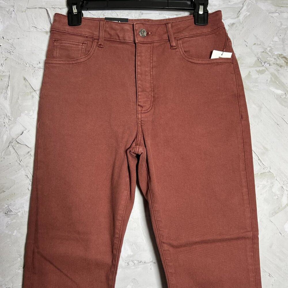 Mavi Viola High Rise Slim Straight Jeans SIZE 27x27 Burgundy Raw Hem Denim - Picture 6 of 9